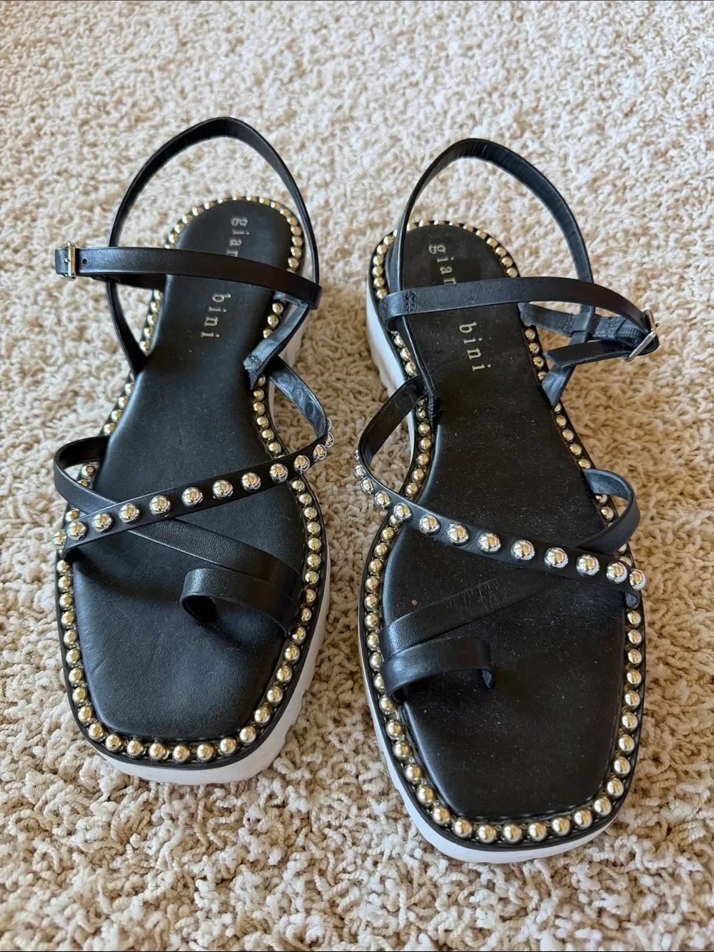 Gianni Bini Black Sandals with Gold Studs